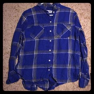 Blue and white plaid shirt